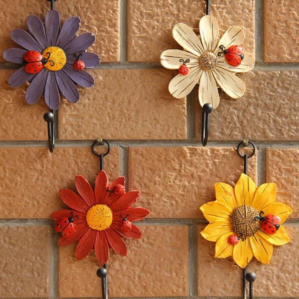 

hooks & rails creative household resin flower shape hangers for key hat towel clothing store door wall holder home decoration