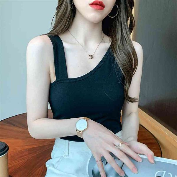 

wwenn women's summer cotton for basic sleeveless tank female hollow out black green 210507, White