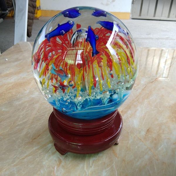 

dia. 140mm crystal ball crafts+wooden base home decoration accessories living room tv cabinet birthday gift married seniority novelty items