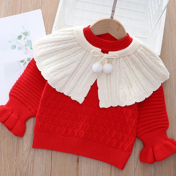 

pullover girls knitted sweater t-shirt autumn winter kid cute cherry shawl 3-7 years children fashion clothes christmas gift, Blue