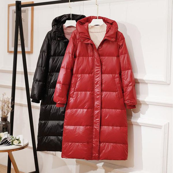 

down winter thick jacket women parka female long slim hooded warm white duck down coat womens outerwear, Black