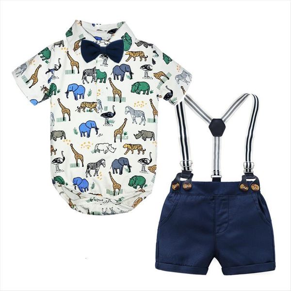 

newborn clothes animal romper shorts with belt cartoon baby boys bodysuit cotton children outfit cute infant boy sets, White