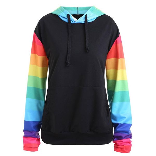 

women's hoodies & sweatshirts dsquaenhd rainbow print patchwork sleeve for women 2021 long winter autumn casual streetwear outwear, Black