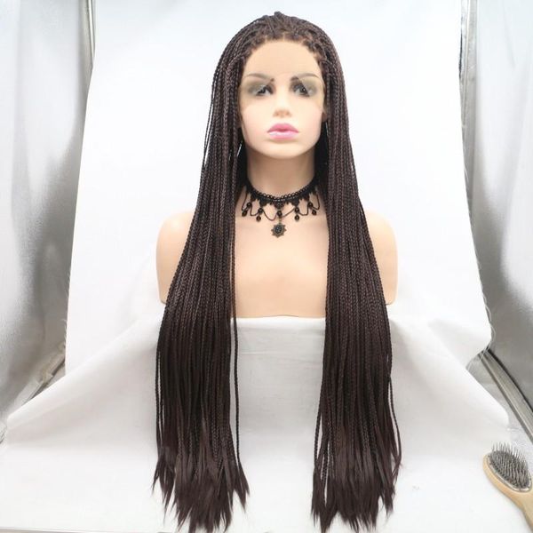 

long synthetic lace front wigs box braided for black women wig fake scalp heat resistant braiding hair 24inch 13*4