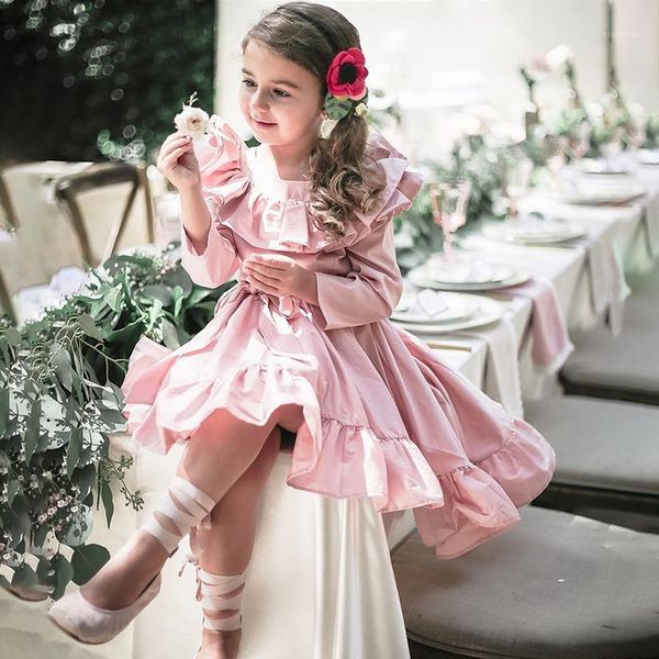 

girl's dresses girls princess dress long sleeve vintage kids ruffles baby children clothing for evening party pink color, Red;yellow