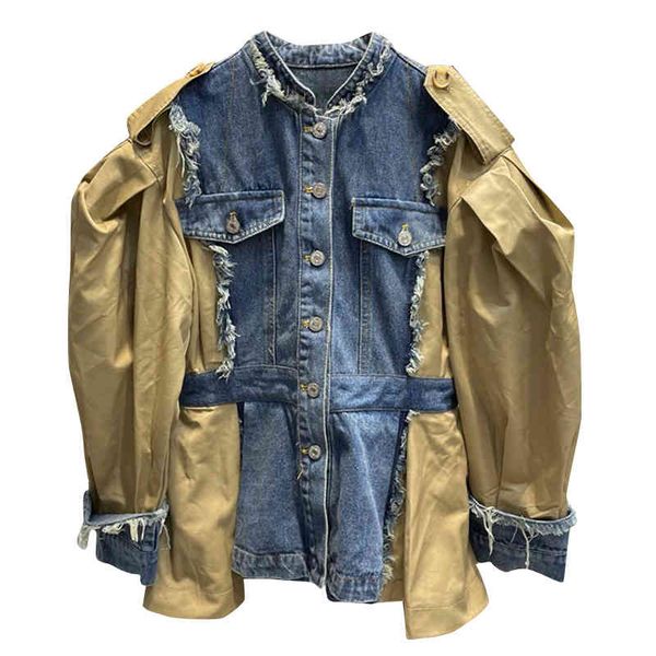 

women's jackets twotwinstyle casual loose patchwork colorblock female lapel long sleeve korean fashion coats for women autumn style eg6, Black;brown