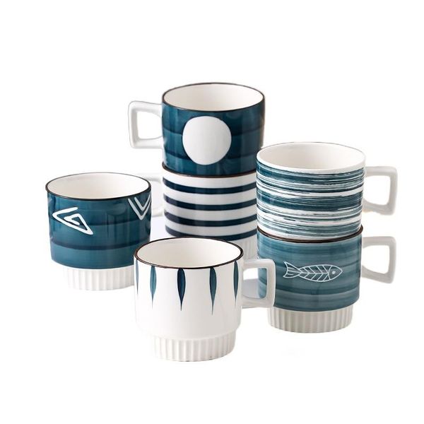 

mugs 300-400ml porcelain hand painted mug thread fish underglaze breakfast coffee milk scented tea couple water cup fashion drinkware