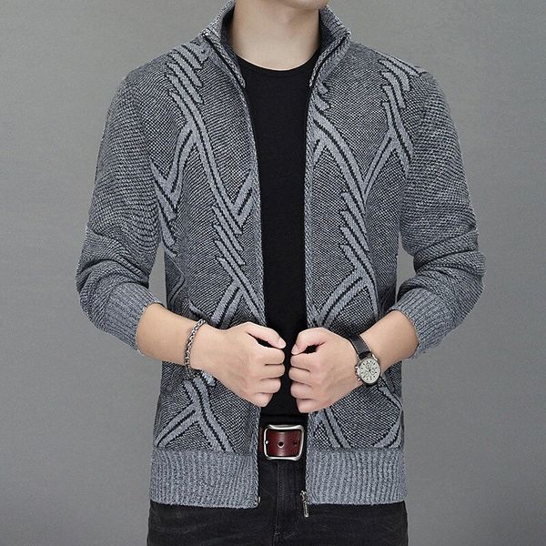 

men's cardigan sweater embroidery pocket knitted color block geometric stylish vintage style zipper front long sleeve sweater cardigans, White;black