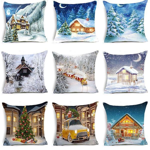 

cushion/decorative pillow 1pc throw pillows cover christmas snow scenic printed cushion polyester 45*45cm decorative pillowcase year home ca