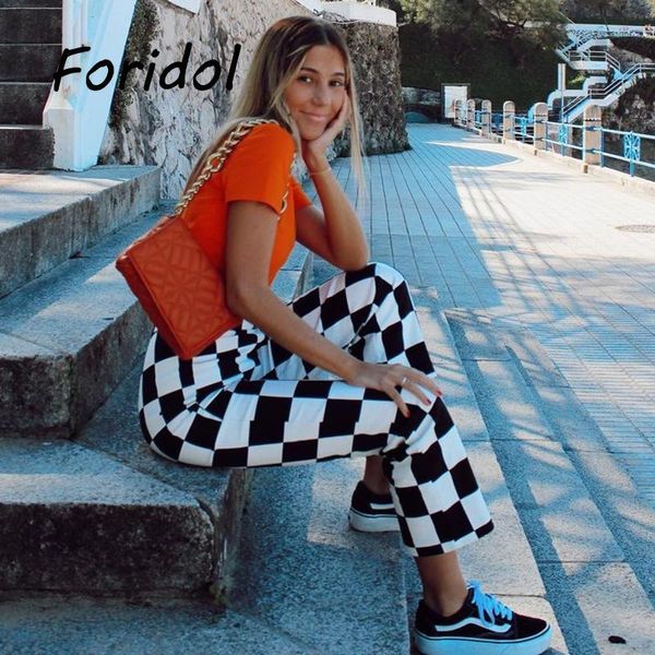 

women's pants & capris women long vintage white black plaid elegant casual trousers for clothing retro style high fashion, Black;white