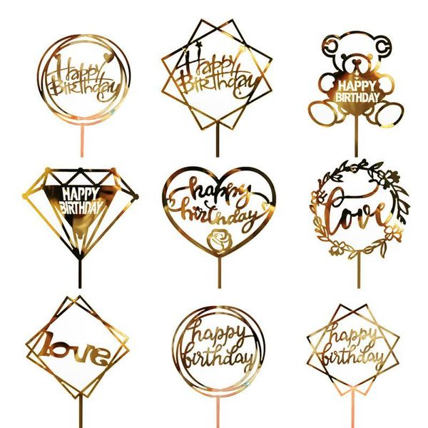 

1pc acrylic cake er gold flash cake er happy birthday party new year decoration for home party supplies cupcake