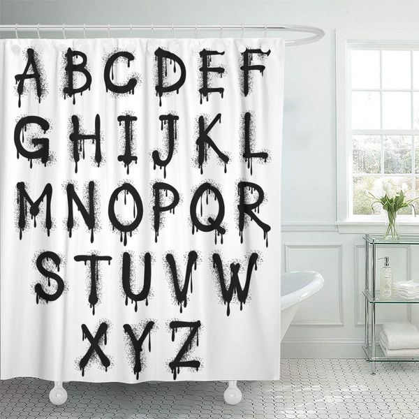 

shower curtain black letter graffiti splash alphabet text abc spray effect shower curtains sets with 12 hooks 72 x 78 inches