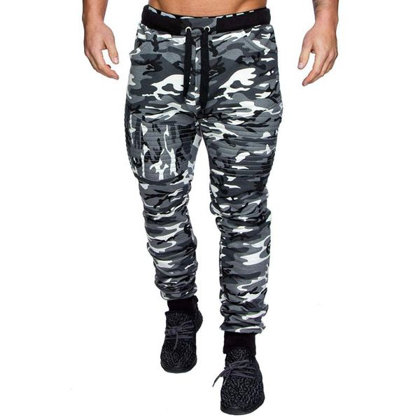

cofekate men casual lace up joggers pants cargo combat trousers solid color camouflage printed sweatpants hip hop men's, Black