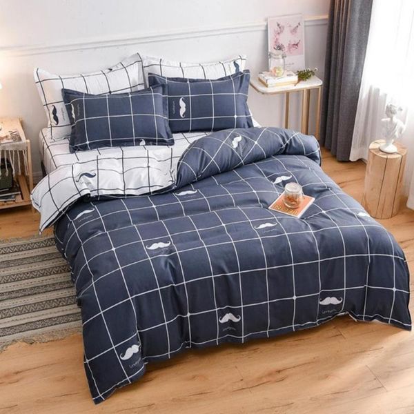 

bedding sets simple lattice mustache pattern thickened 3/4pcs duvet cover quilt pillowcases twin full  king size home decor