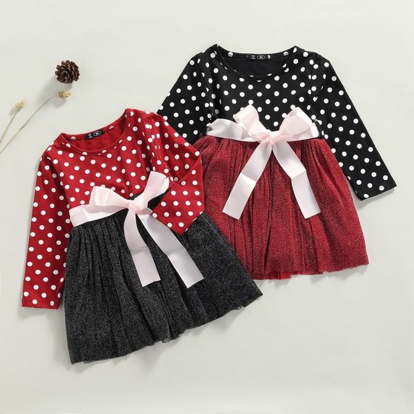 

girl's dresses focusnorm princess infant baby girls autumn dress 2 colors polka dot printed lace patchwork long sleeve a-line 1-6y, Red;yellow