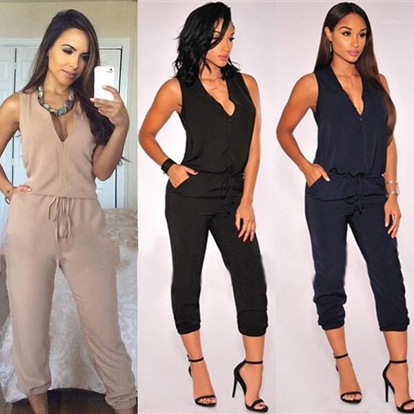 

women's jumpsuits & rompers sleeveless jumpsuit women long romper 2021 summer fashion black trousers coveralls female one piece bodysui, Black;white