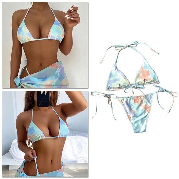 

tie-dye personality women bikini swimwear bathing v beachwear ladies waist neck high suit party swimsuit p1p4 women's, White;black