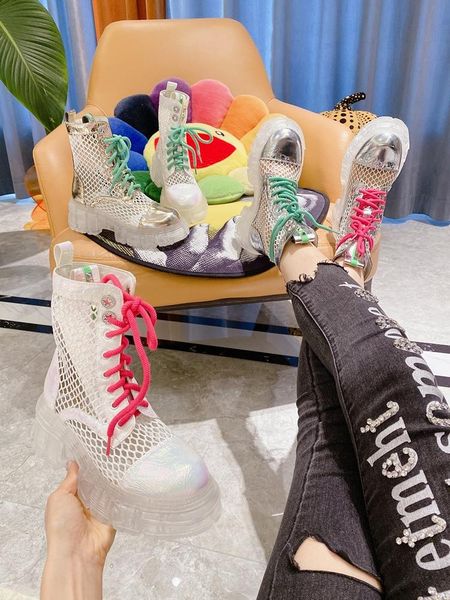 

boots fashion trend transparent jelly thick-soled motorcycle spring and summer hollow breathable women's, Black