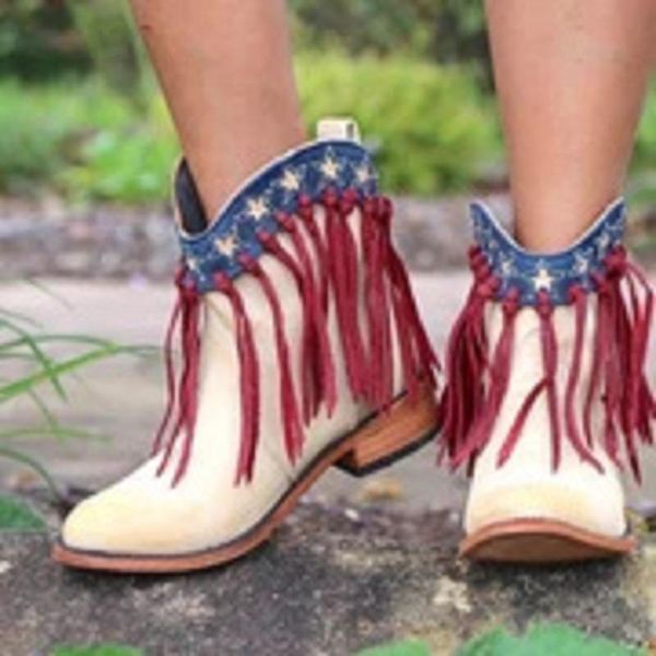 

boots ankle for women autumn winter low heels fringe punk vintage ladies shoes big size platform western booties, Black