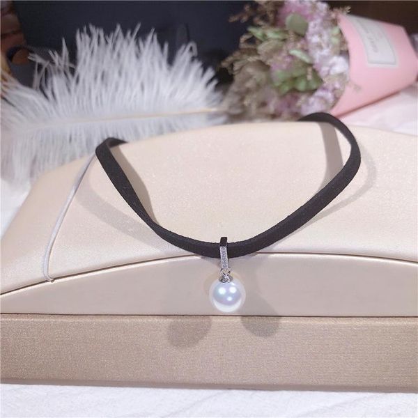 

fashion designer natural freshwater pearl choker pendant pure 925 sterling silver women short necklace chokers, Golden;silver