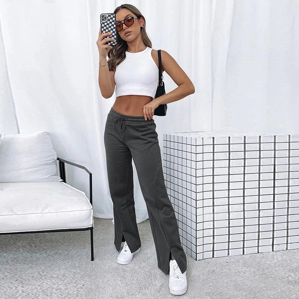 

women's pants & capris wsevypo fall winter sweatpants casual women drawstring loose split trousers solid color sports straight-leg stre, Black;white