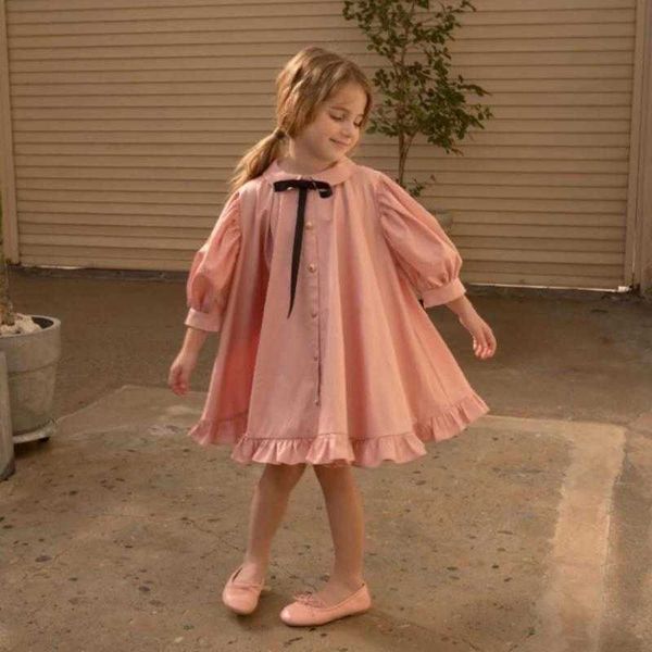 Menina bebê espanhol vestidos meninas rosa algodão vestido crianças boutique vestidos toddler festa de aniversário elegante frock 210615