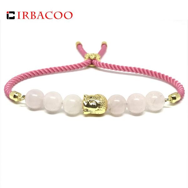

charm bracelets irbacoo 2021 fashion women bracelet gold buddha yoga pink crystal with lucky cord for womens jewelry gift, Golden;silver