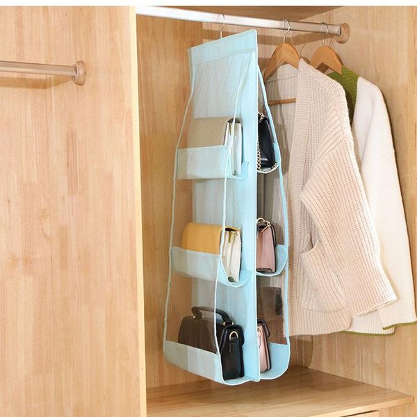 

storage boxes & bins 6/8 pockets hanging closet organizer anti-dust cover clear foldable handbag purse bags