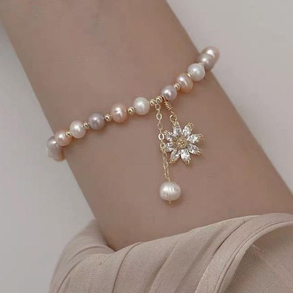 

beaded, strands sunflower pearl bracelet, Black