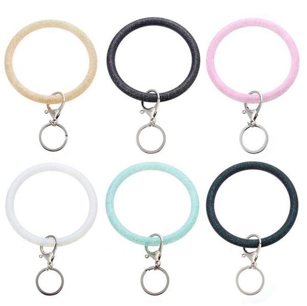 

silicone wrist key ring fashion glitter bracelet sports keychain bracelets bangle round rings large o cute keyring wholesale party favor