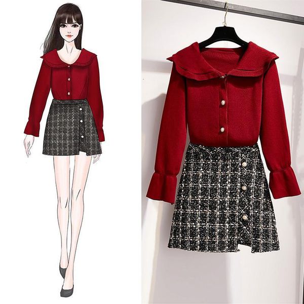 

two piece dress ichoix arrivals of women dressed in western autumn nightgown two pieces sleeve long red suit and skirt knitted or crocheted, White
