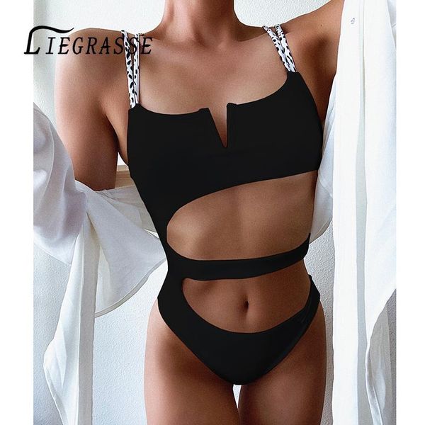 

one-piece suits liegrasse solid bodysuit one piece swimsuit female hollow out swimwear women monokini basic bathing suit bathers