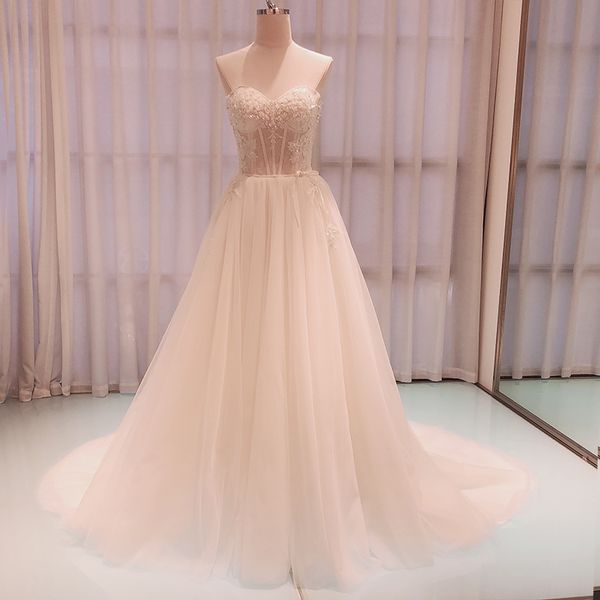 

sl-8022 gorgeous appliques court train a-line wedding dresses 2021 luxury beaded strapless backless bridal gown robe de mariee, Black;gray