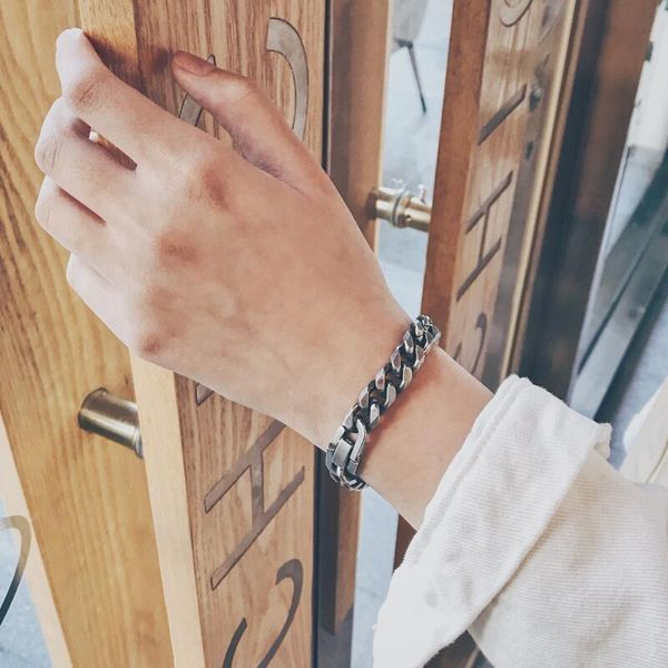 

bangle titanium steel men's bracelet korean version personality trendy punk student simple jewelry, Black