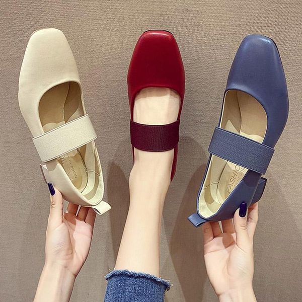

plus size 35- 42 women dress shoes ol office lady elastic band mary janes square heel ladies zapatos mujer red 8755n, Black