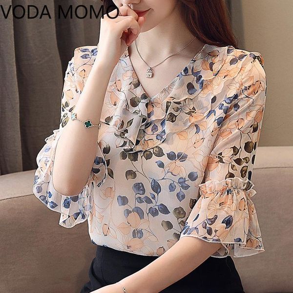 

women's blouses & shirts short sleeve ruffless woman 2021 summer shirt blouse for women blusas womens and chiffon, White