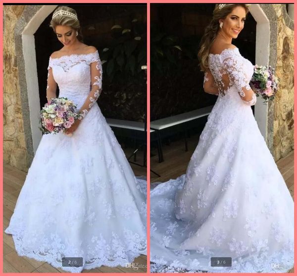 

2021 robe deÂ mariage white tulle vintage a line wedding dress luxury lace appliques off the shoulder long sleeve bridal gowns muslim women e