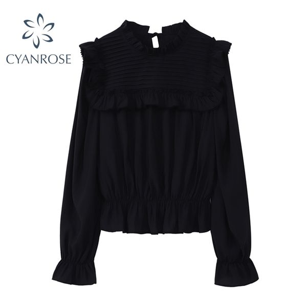 

women's black blouses summer stand collar draped retro lantern long sleeve fashion shirts female loose korean blusas 210515, White