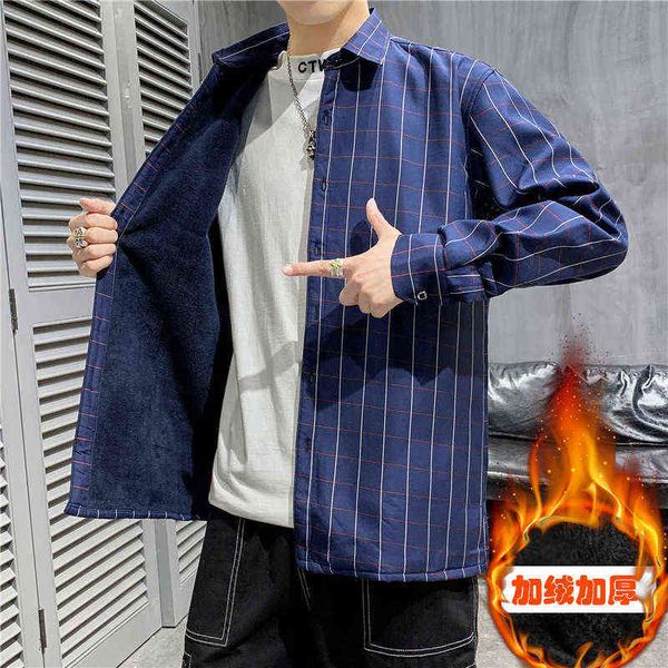 

groom shirt 2021 autumn winter plush long sleeved korean fashion youth loose simple shirt men's cloth, Black