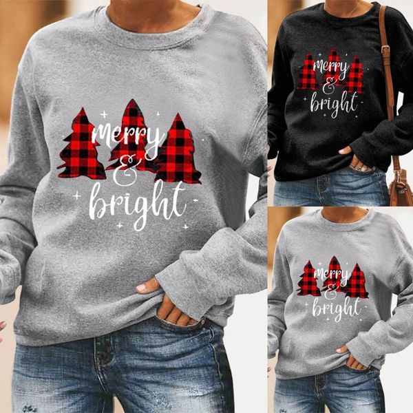 

women's hoodies & sweatshirts s-3xl plus size fashion women casual loose o-neck christmas printed long sleeve oversized hoodie 2021, Black
