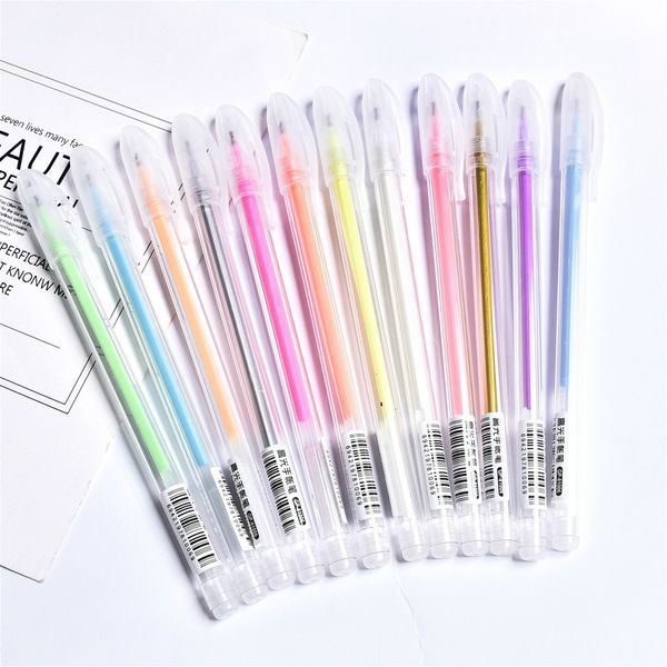 

6pieces/lot 9pcs 0.6mm color ink p album gel pen stationery office learning cute scrapbooking pen art pen gift for kids, Blue;orange