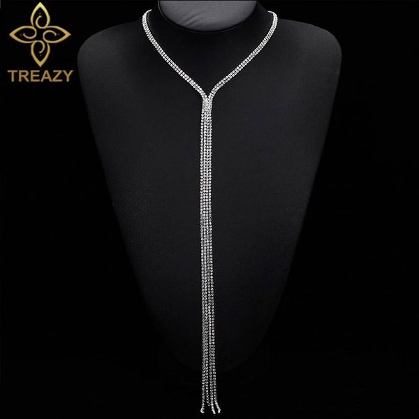 

chokers treazy 2021 fashion shining rhinestone crystal choker necklace statement long tassels collar necklaces for women, Golden;silver