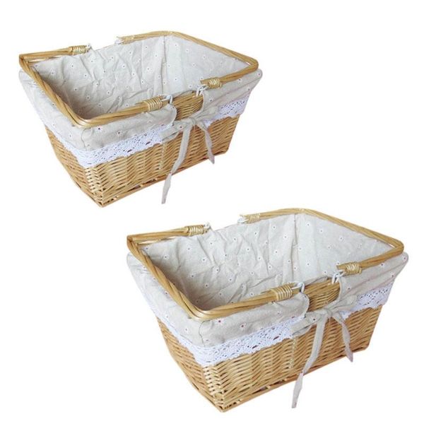 

storage baskets 2 pcs wicker picnic basket,wicker easter basket,children's toy with lining, m & s