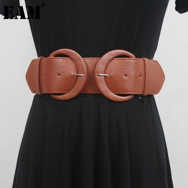 

[eam] pu leather camel elastic wide split joint belt personality women fashion tide all-match spring autumn 2021 1dd7977 belts, Black;brown