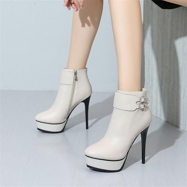 

boots pxelena charming lady party evening dress catwalk ankle real genuine leather women shoes super high heels 13cm plus size, Black