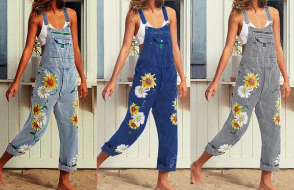 

fashion design jeans european and american ladies printed suspender pants, Blue