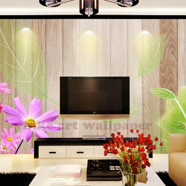 

wallpapers pastoral style 3d wallpaper green leaves and purple flowers fresh natural beauty dotted living room background wall elders'