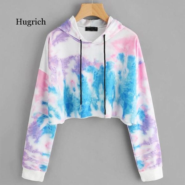 

hoodie women colorful long sleeve sweatshirt ladies tie dyeing crop hooded autumn cropped polerones mujer women's hoodies & sweatshirts, Black