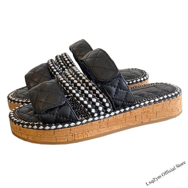 

official website 70% off outlet thick sole casual flat sandals leather brand women open toe platform gladiator flip flop summer fashion beac, Black