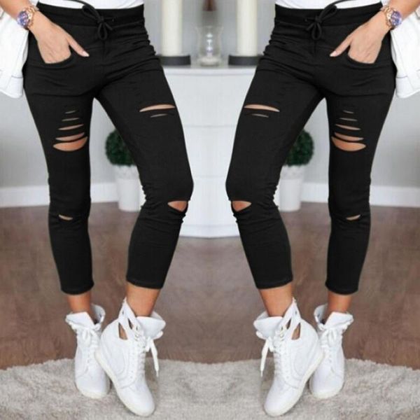 

ripped big size trousers stretch womens jeans pencil pants leggings casual slim ladies, Blue